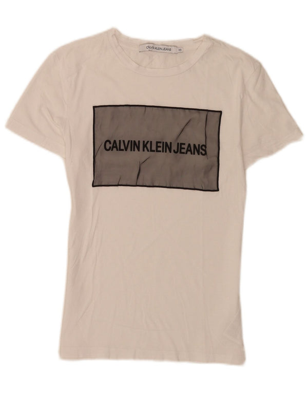 Calvin Klein Jeans Womens Graphic T-Shirt Top UK 4 XS White Cotton