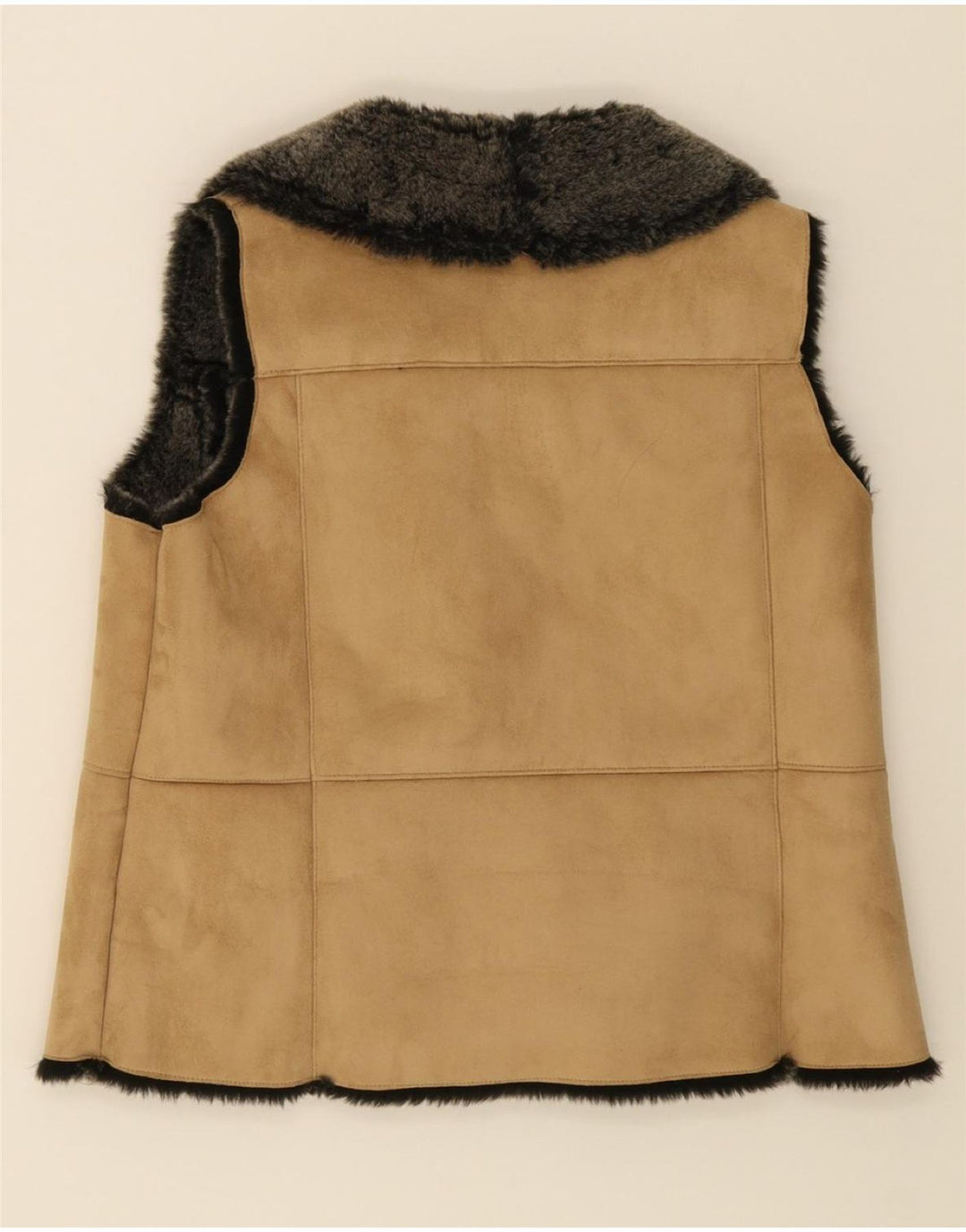 VINTAGE Womens Sherpa Gilet UK 14 Medium Beige Polyester Vintage Vintage and Second-Hand Vintage from Messina Hembry 