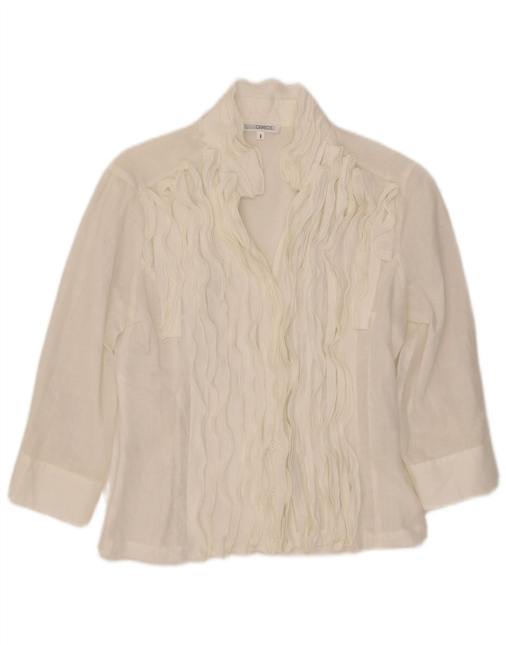 Naracamicie Camicetta da donna con maniche a 3/4 con volant sul davanti UK 10 Small Bianca
