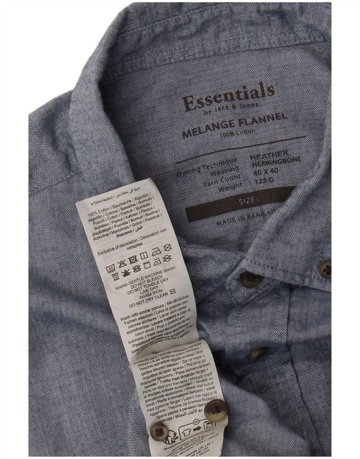 Jack & Jones Mens Flannel Shirt Large Blue Herringbone Cotton