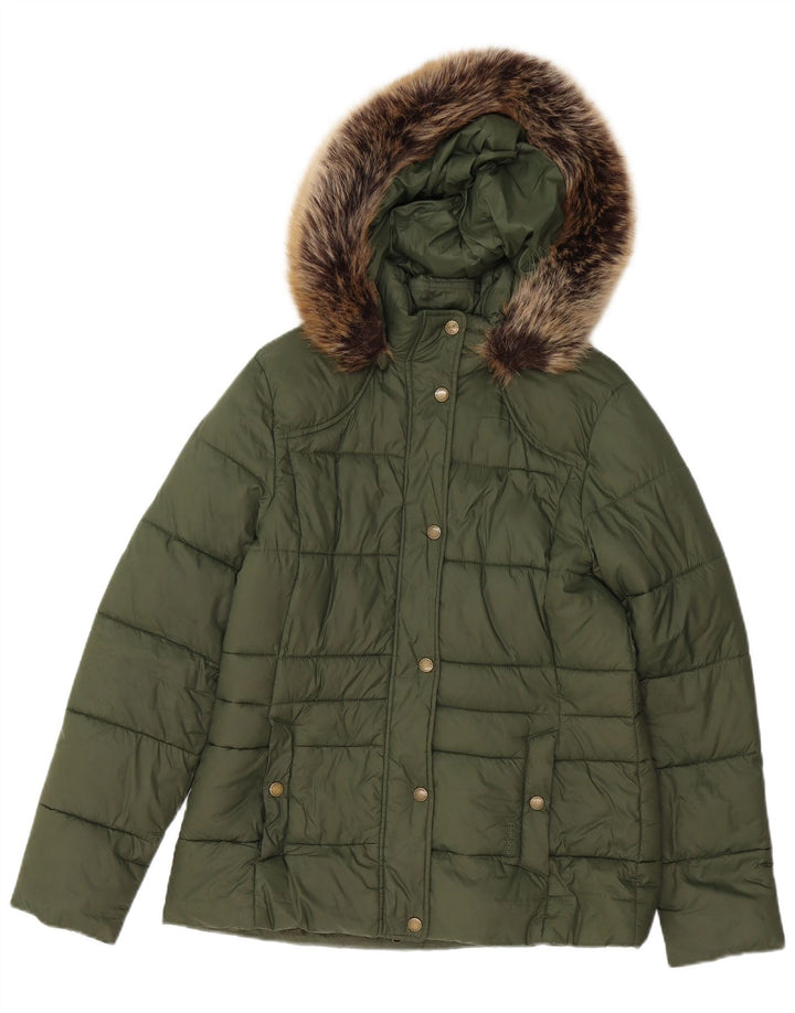 Barbour Womens Hooded Padded Jacket UK 12 Medium  Green Polyester