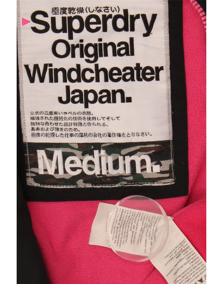Superdry Womens Windcheater Graphic Windbreaker Jacket UK 14 Medium Black
