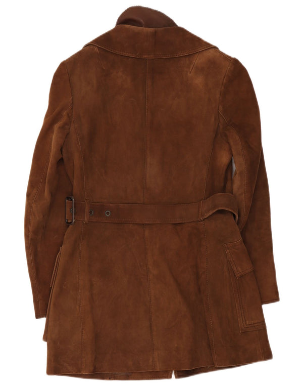 Vintage Womens Suede Overcoat UK 10 Small Brown Leather