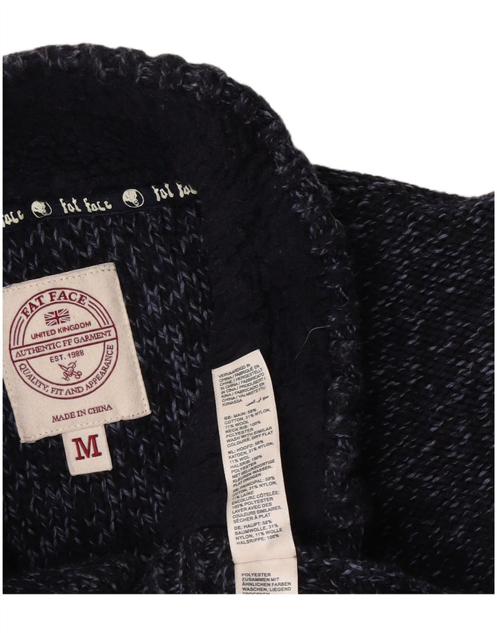 Fat Face Mens Button Neck Jumper Sweater Medium Navy Blue Flecked Cotton