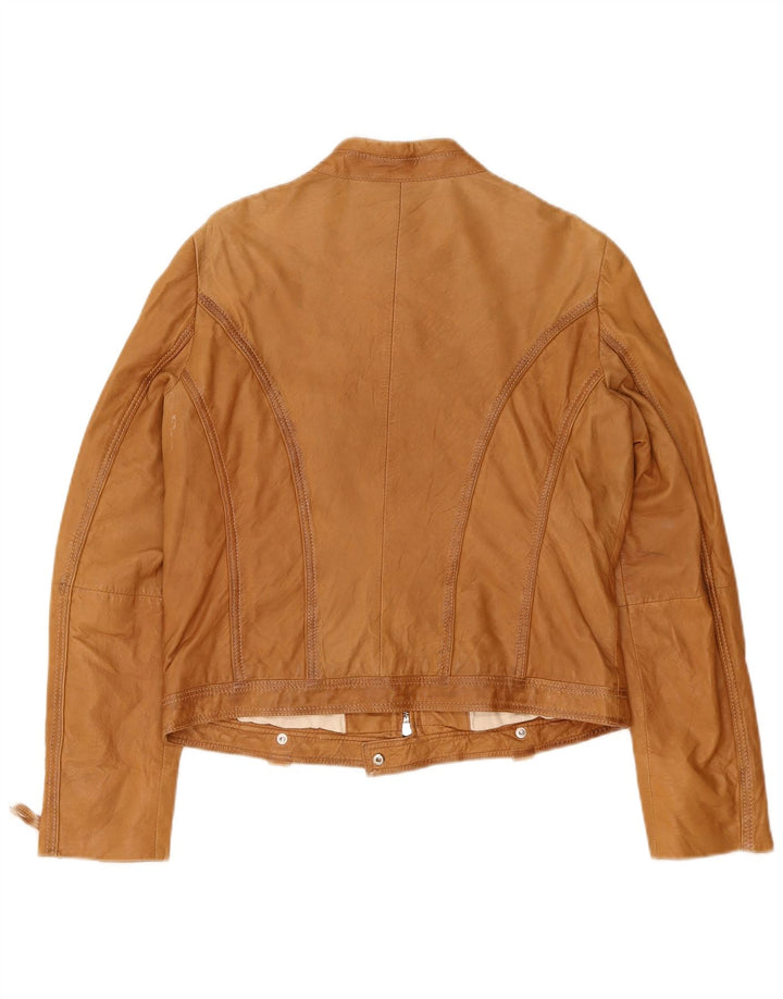 Vintage Womens Biker Leather Jacket EU 40 Medium Beige