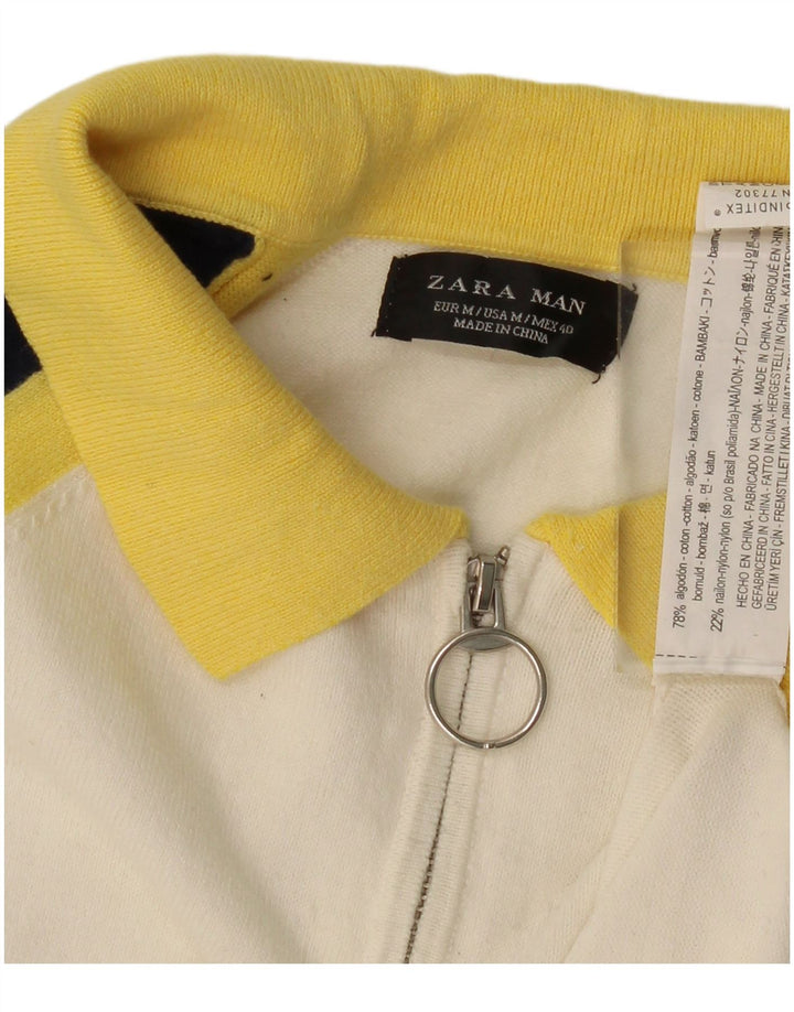 ZARA Mens Polo Neck Jumper Sweater Medium Off White Colourblock