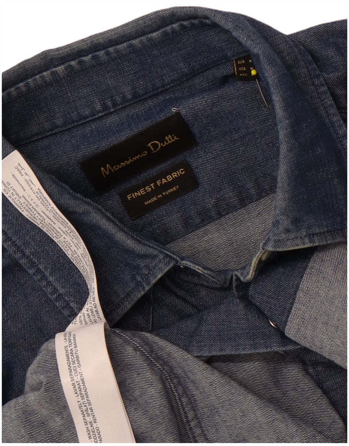 Massimo Dutti Mens Denim Shirt Medium Blue Cotton