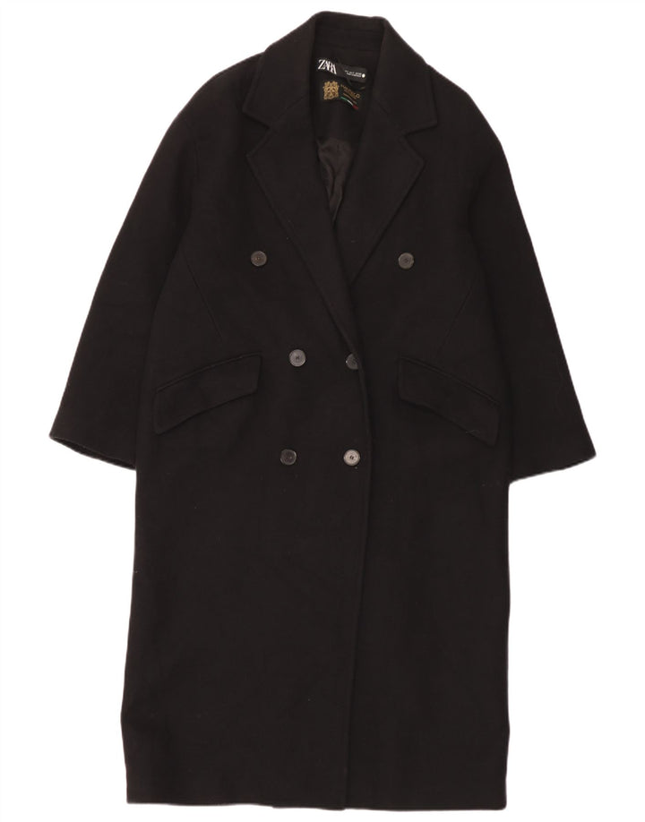 Zara Mujer Abrigo Extragrande De Doble Botonadura UK 40 Small Negro