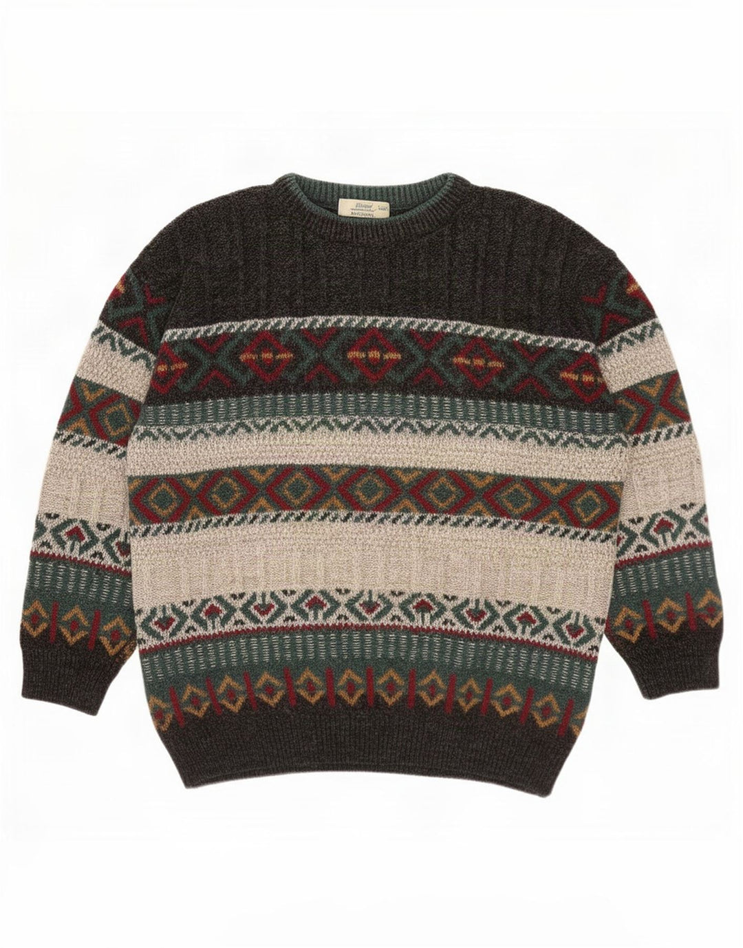 St. Bernard Mens Crew Neck Jumper Sweater Medium Grey Geometric Acrylic