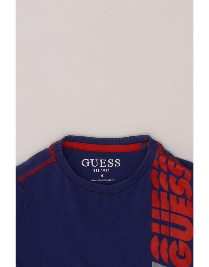 GUESS Boys Graphic Top Long Sleeve 3-4 Years Blue Cotton Vintage Guess and Second-Hand Guess from Messina Hembry 