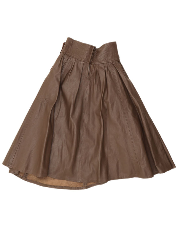 Vintage Dame Læder Flared Skirt IT 42 Medium W26 Brun