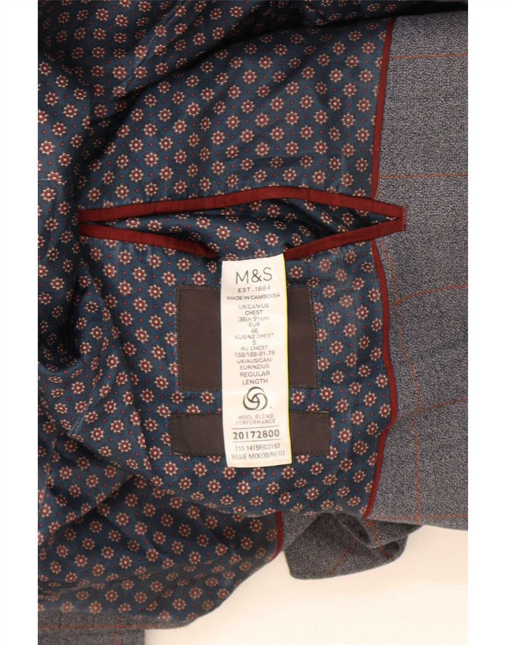 Giacca blazer da uomo slim fit a 2 bottoni Marks & Spencer UK 36 piccolo quadretto blu