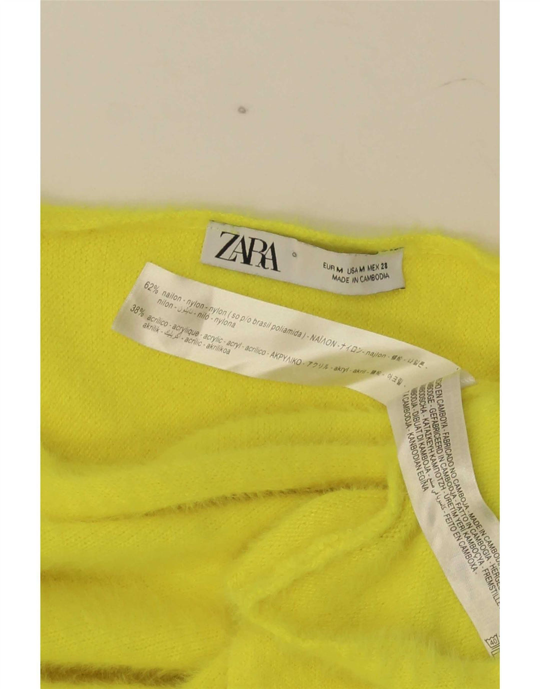 Zara Womens Crop Top Long Sleeve UK 14 Medium Yellow Nylon