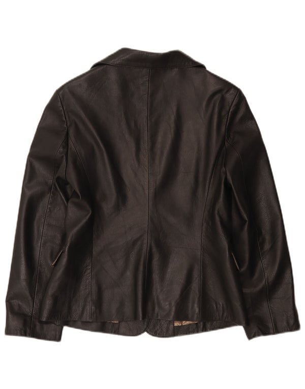 Icinoo Dame 1 Knap Læder Blazer Jacket UK 10 Lille Sort