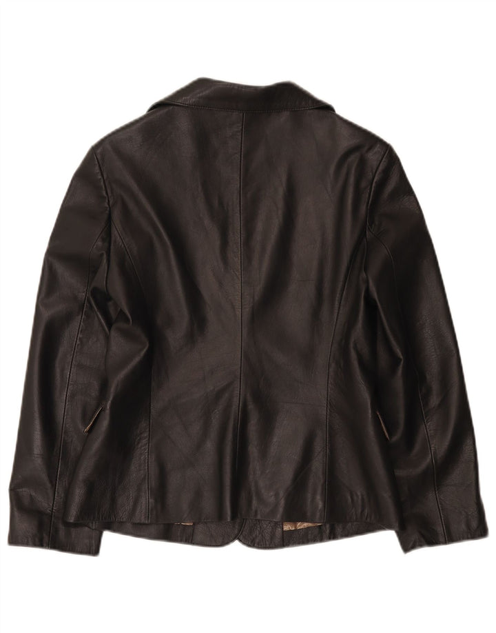 Icinoo Dame 1 Knap Læder Blazer Jacket UK 10 Lille Sort