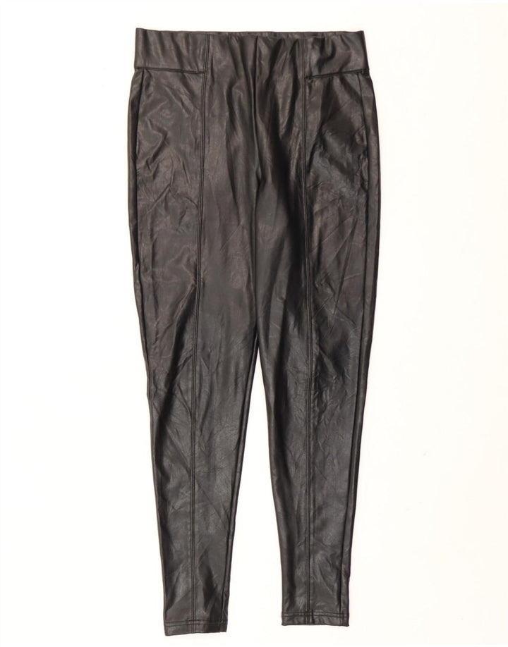 Marks & Spencer Womens Faux Leather Leggings UK 12 Medium Black Polyester