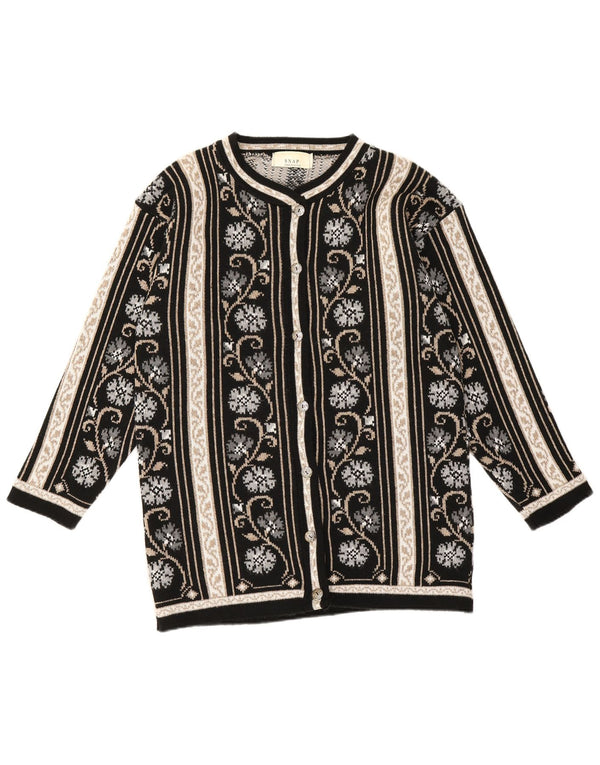 Vintage Womens Cardigan Sweater UK 16 Large Black Floral Synthetic