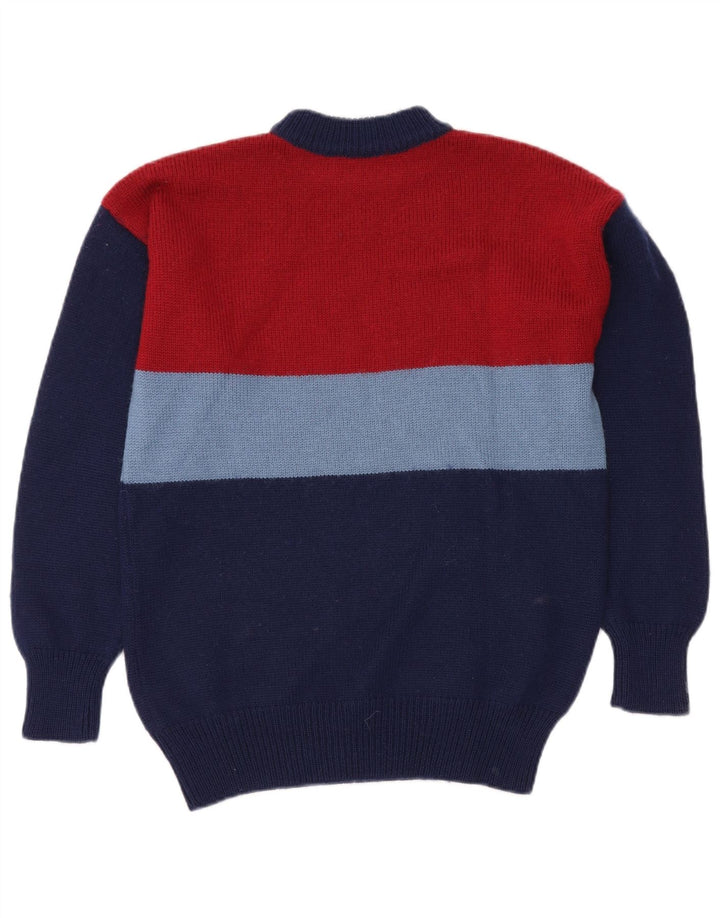 VINTAGE Herre Turtle Neck Jumper Sweater Medium Navy Blue Colourblock