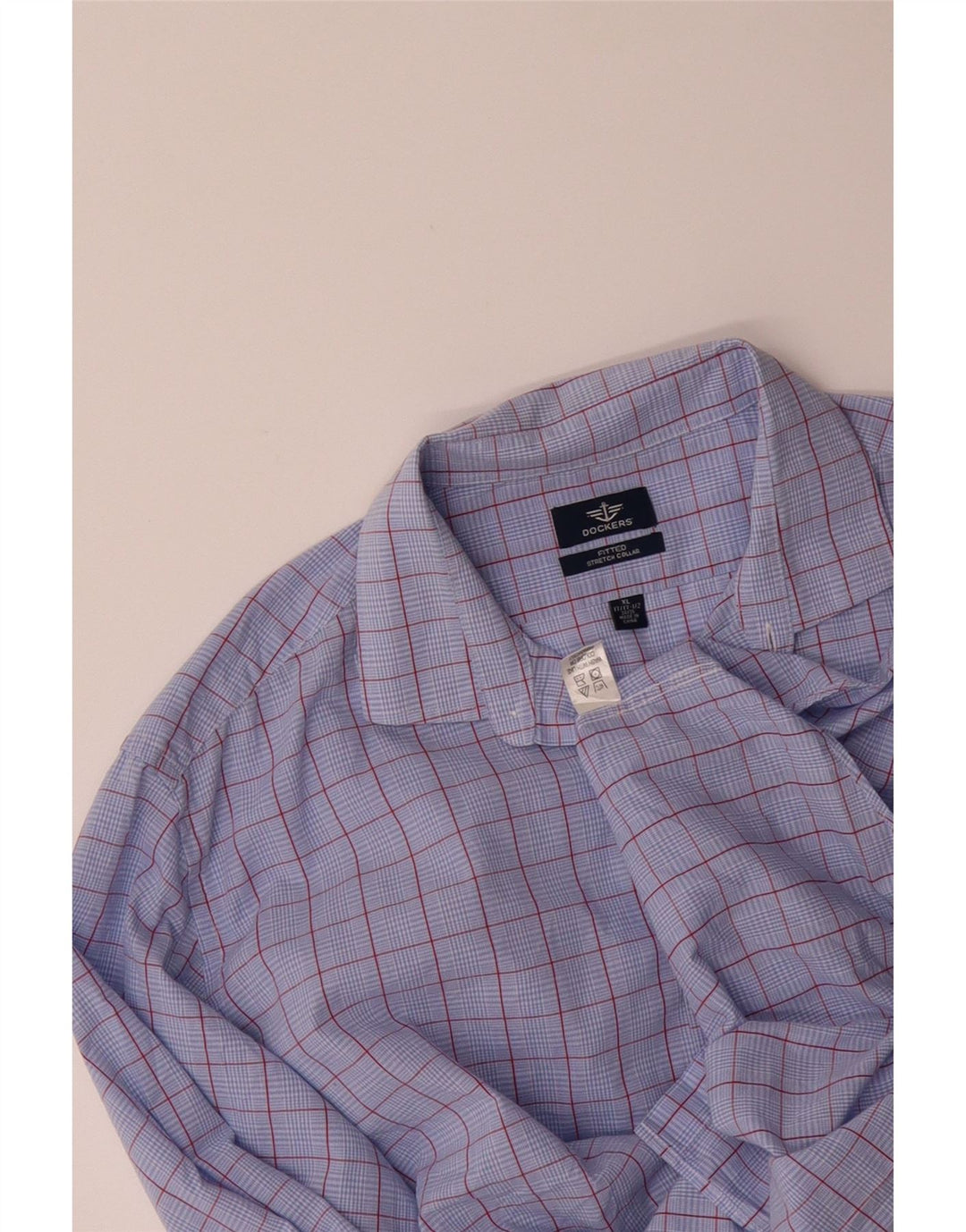 DOCKERS Mens Fitted Shirt Size 17 1/2 XL Blue Check Vintage Dockers and Second-Hand Dockers from Messina Hembry 