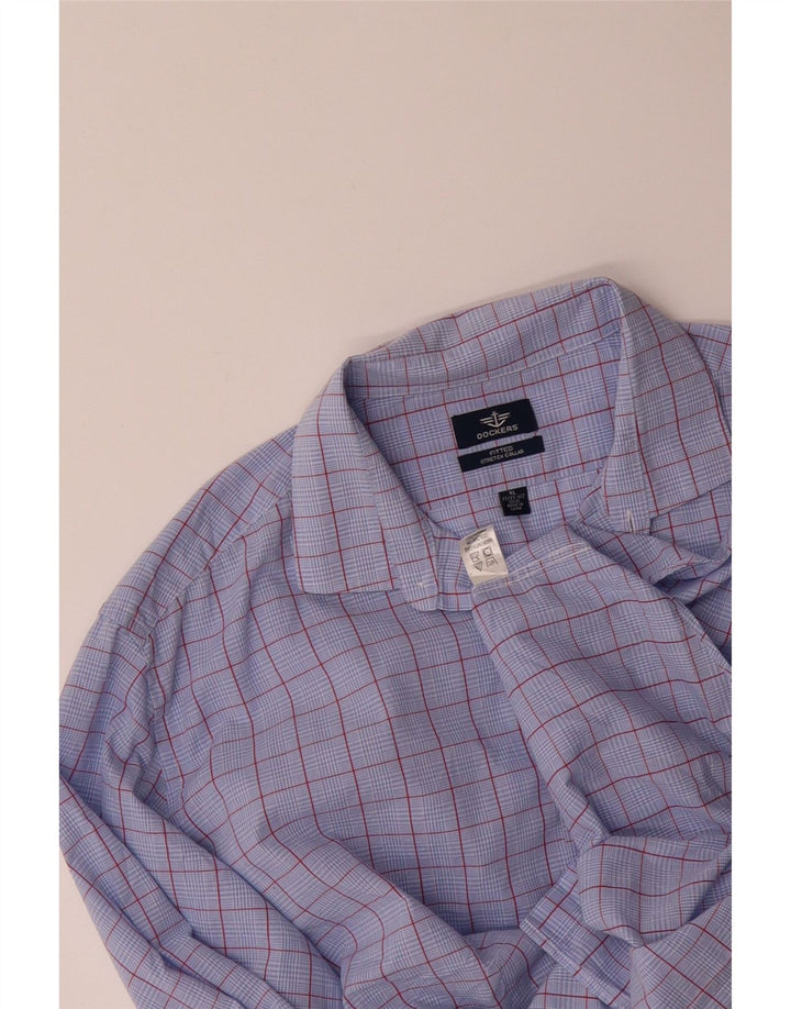 DOCKERS Mens Fitted Shirt Size 17 1/2 XL Blue Check Vintage Dockers and Second-Hand Dockers from Messina Hembry 