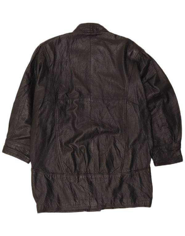 Pierce Arrow Womens Oversized Leather Coat EU 42 Large Black
