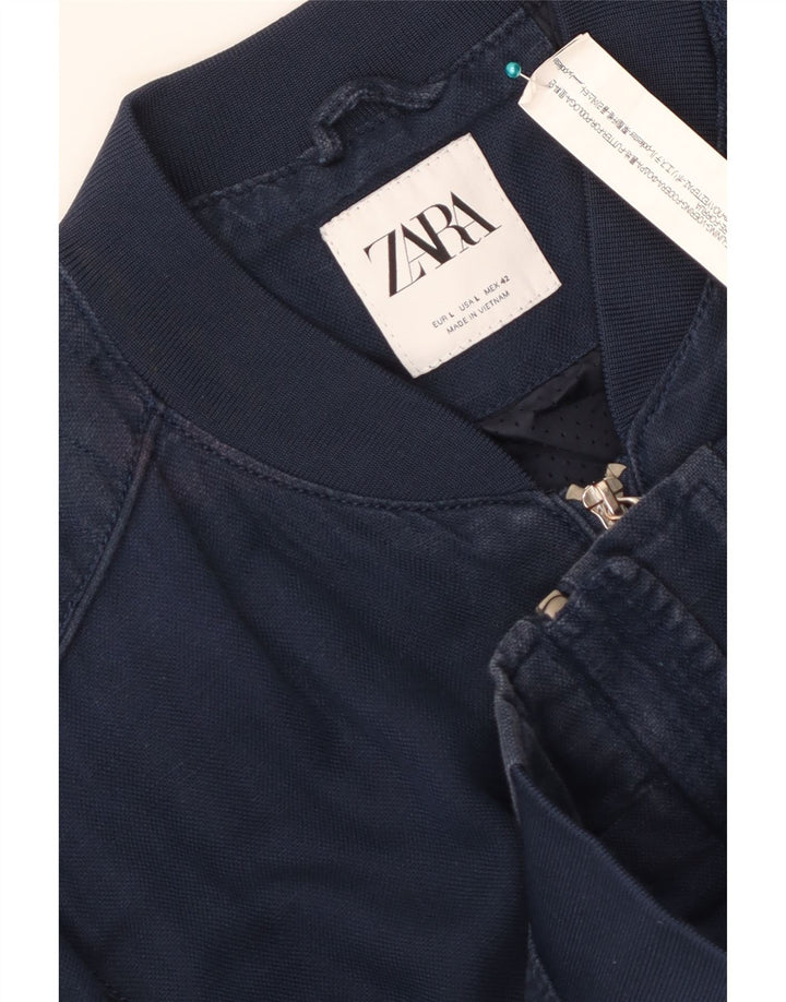 Ανδρικό μπουφάν ZARA Bomber UK 40 Large Navy Blue Polyester