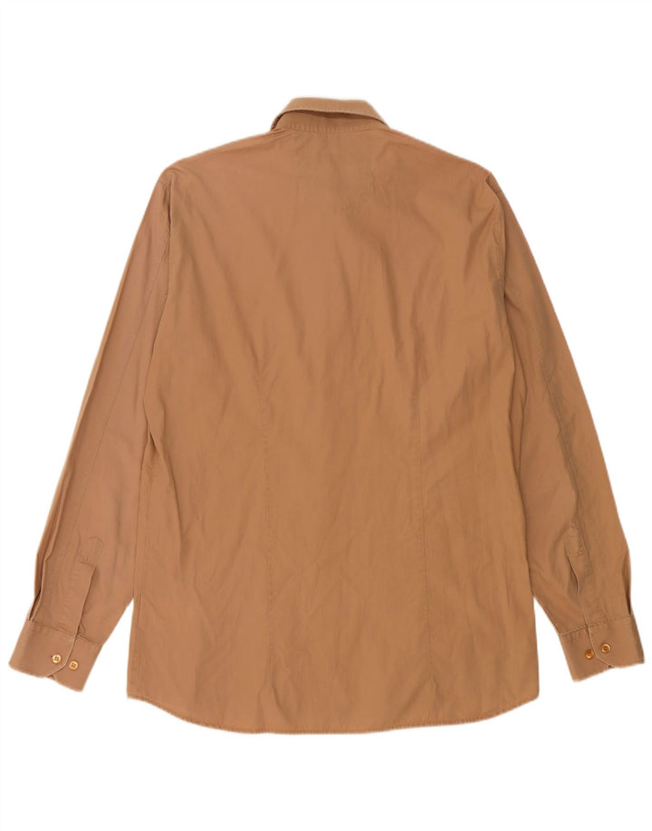 Hugo Boss Mens Shirt Large Brown Cotton