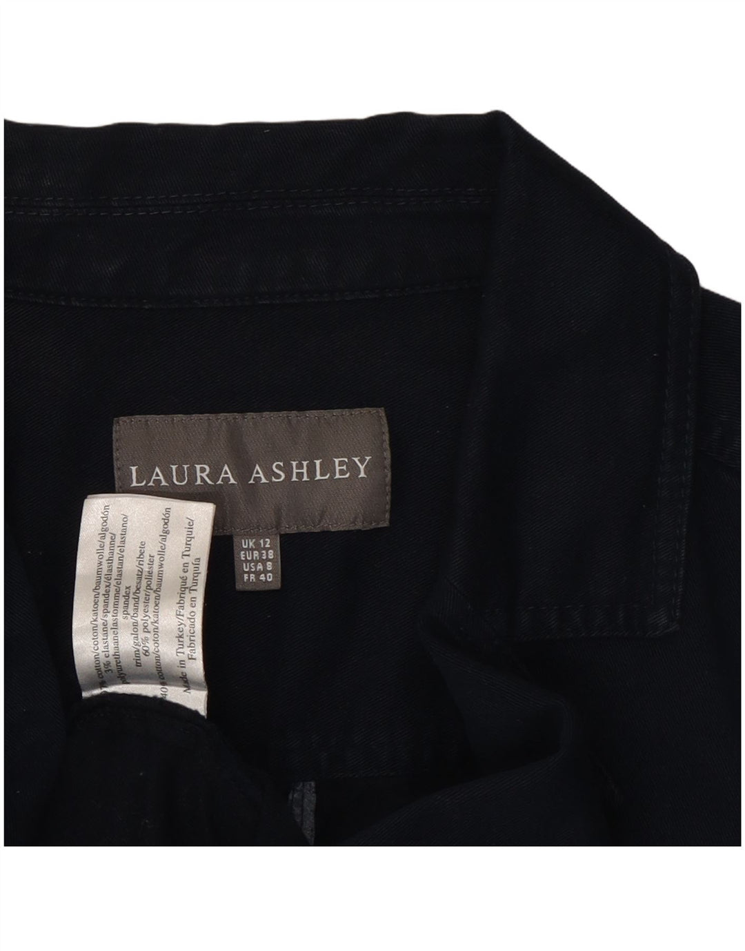 LAURA ASHLEY Womens 2 Button Blazer Jacket UK 12 Medium  Navy Blue Cotton