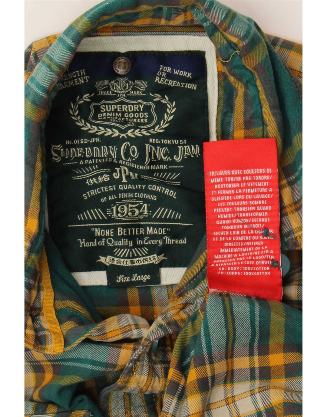 Superdry Mens Flannel Shirt Large Green Check Cotton
