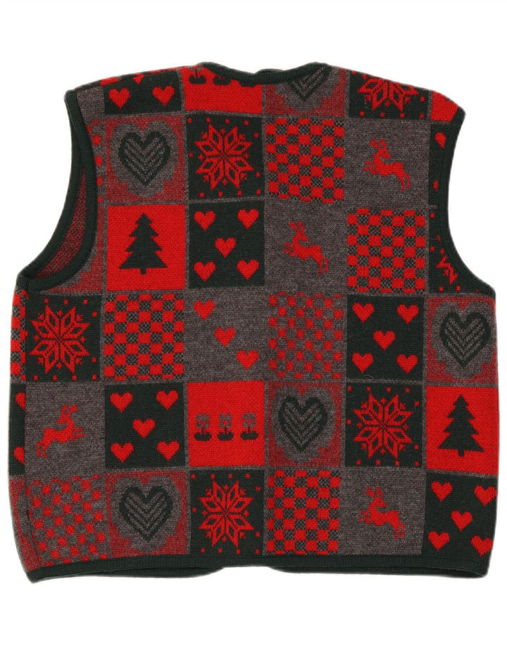 Berwin & Wolff Womens Knit Waistcoat EU 44 XL Red Patchwork New Wool