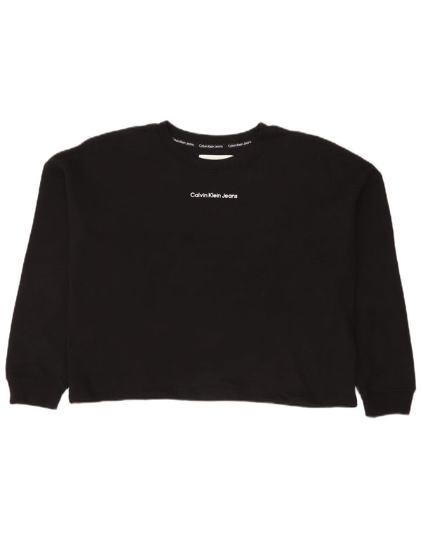 Calvin Klein Jeans Damen Crop Graphic Sweatshirt Pullover UK 16 Large Schwarz