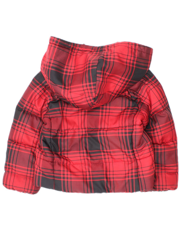 Polo Ralph Lauren Wattierte Mädchenjacke mit Kapuze, 2–3 Jahre, rot kariertes Polyester