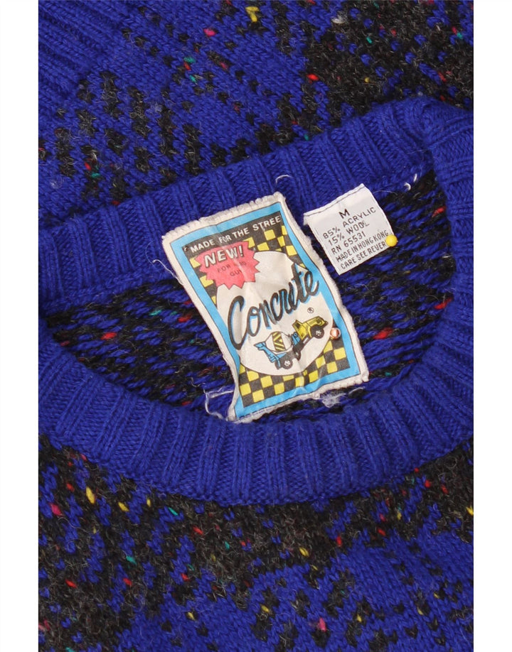 CONCRETE Womens Crew Neck Jumper Sweater UK 14 Medium Navy Blue Check Vintage Concrete and Second-Hand Concrete from Messina Hembry 