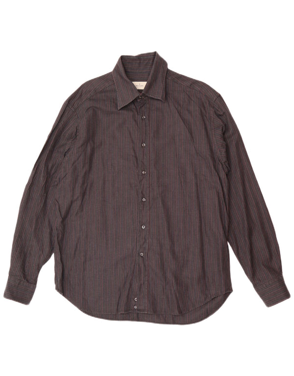 Trussardi Chemise Homme Taille 44 17 1/2 XL Bleu Marine Rayé Classique