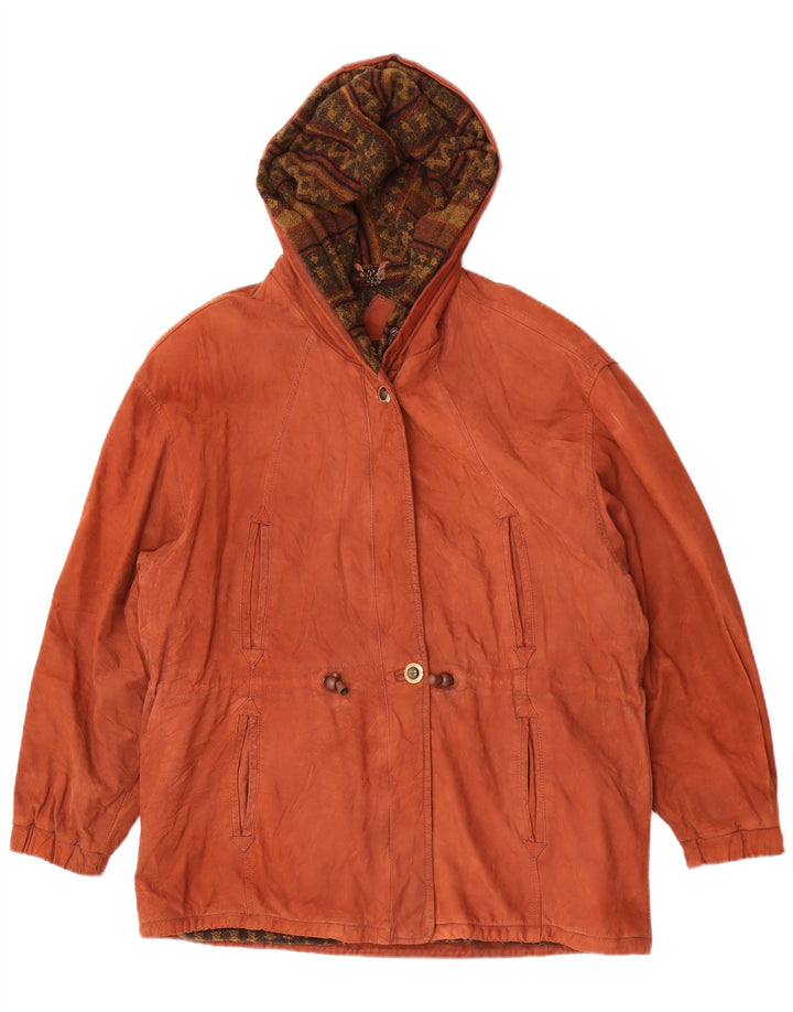 Alta Moda Manteau en cuir surdimensionné à capuche pour femme IT 46 Large Marron