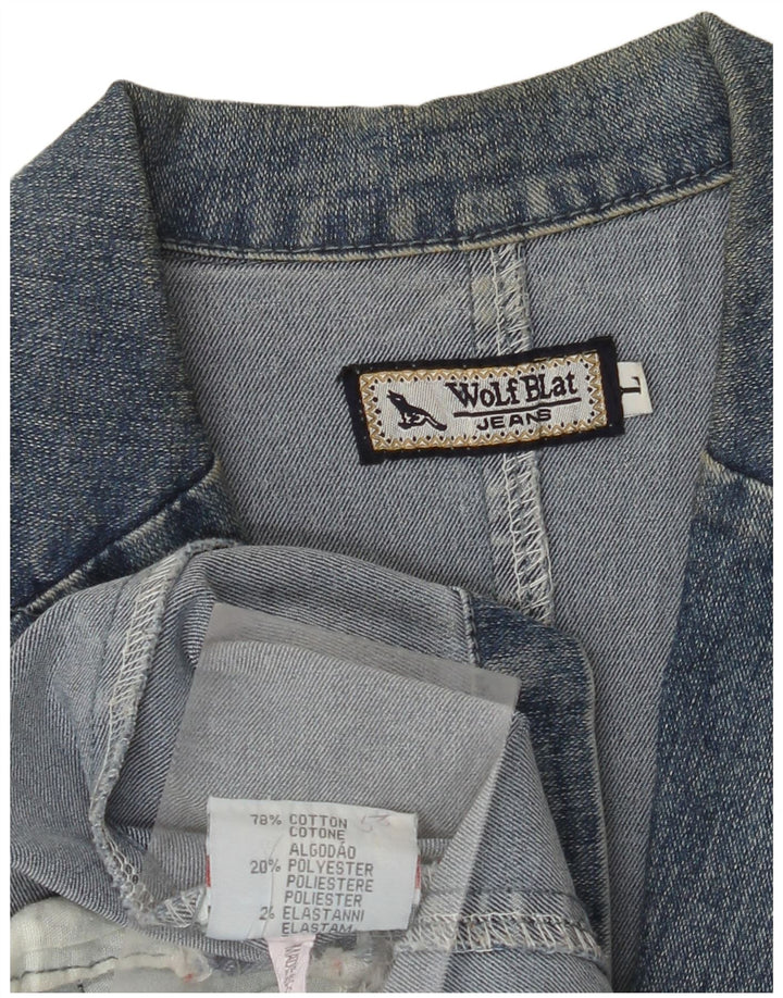 VINTAGE Womens Denim Jacket UK 14 Large Blue Cotton Classic