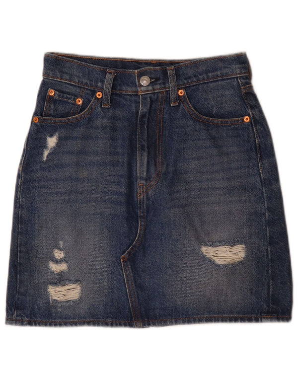 Fusta Levi's Denim Distressed W24 XS Bumbac Albastru