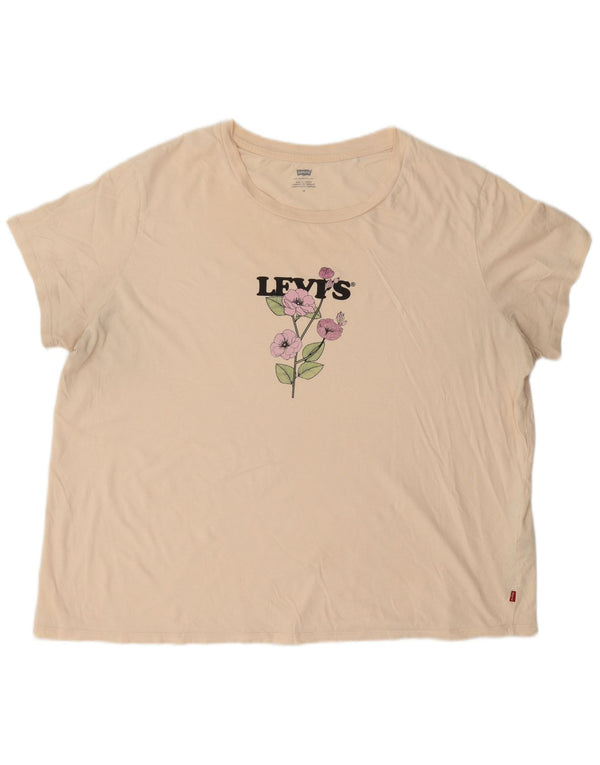 Levi's Damen-T-Shirt mit Grafik, UK 22 3XL, cremefarbene Baumwolle