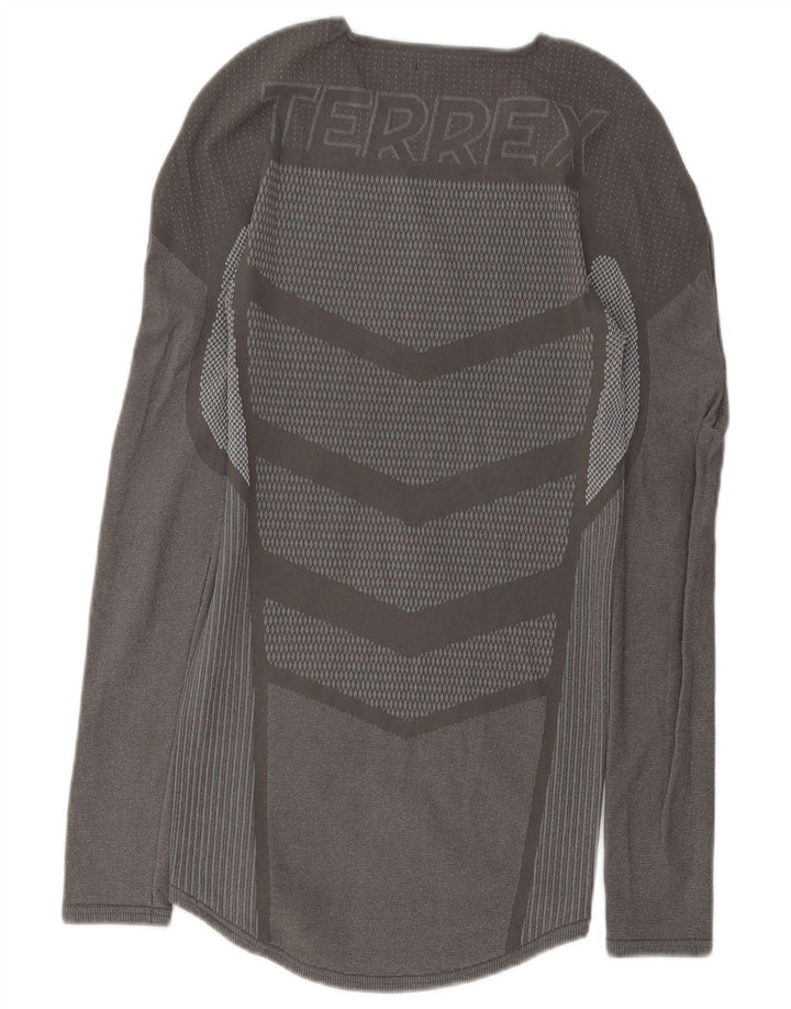 Adidas Męskie Terrex Graphic Top z długim rękawem, średnio szary, geometryczny poliester