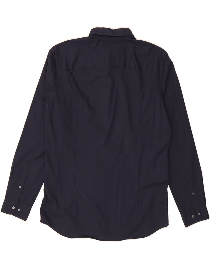 JACK & JONES Mens Slim Shirt Large Navy Blue Cotton Vintage Jack & Jones and Second-Hand Jack & Jones from Messina Hembry 