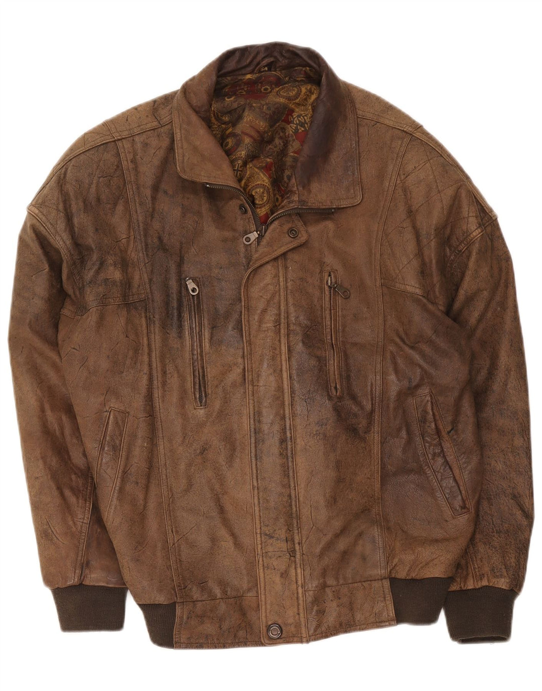 Vintage Mens Leather Bomber Jacket IT 54 2XL Brown