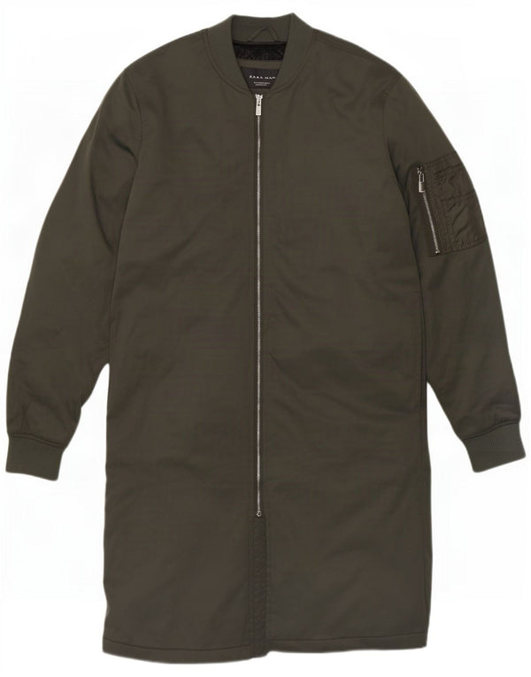 Zara Mens Overcoat UK 36 Small Khaki Polyester