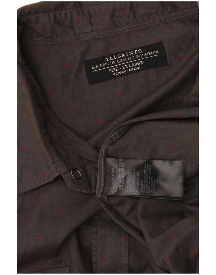 All Saints Mens Shirt 2XL Grey Spotted Cotton