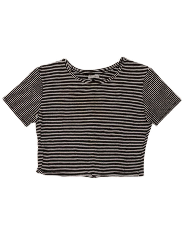 T-shirt corta da donna Zara Top UK 14 grande cotone a righe nere