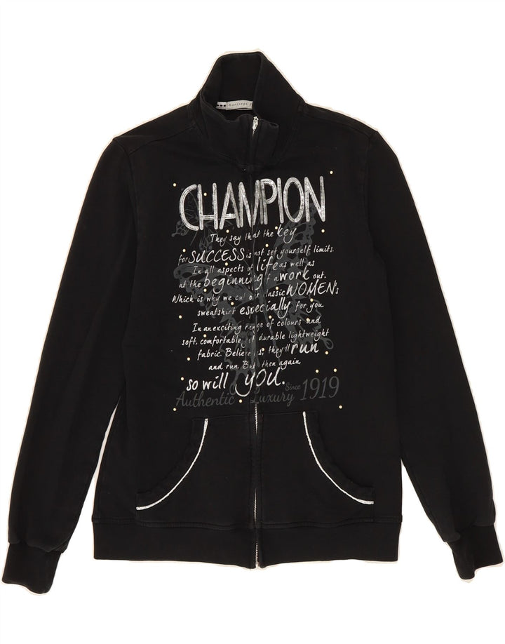 CHAMPION Womens Heritage Fit Tracksuit Top Jacket UK 12 Medium Black Vintage Champion and Second-Hand Champion from Messina Hembry 