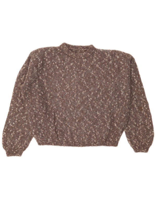 Vintage Womens Crop Crew Neck Jumper Sweater UK 24 4XL Brown Flecked