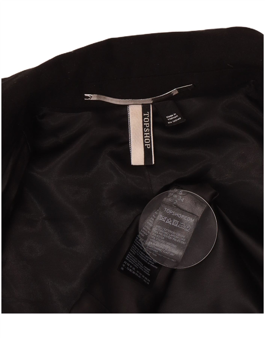 Topshop Damen 1-Knopf-Blazerjacke UK 6 XS Schwarz Polyester