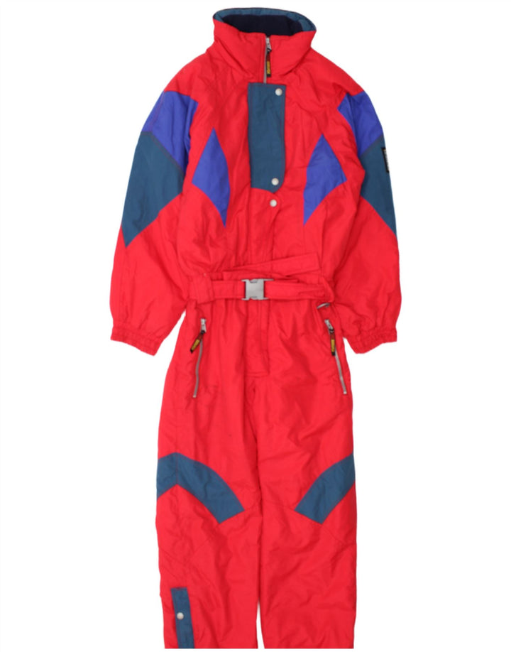 Brugi Womens Hooded Ski Jumpsuit IT 44 Medium  Red Colourblock Polyamide