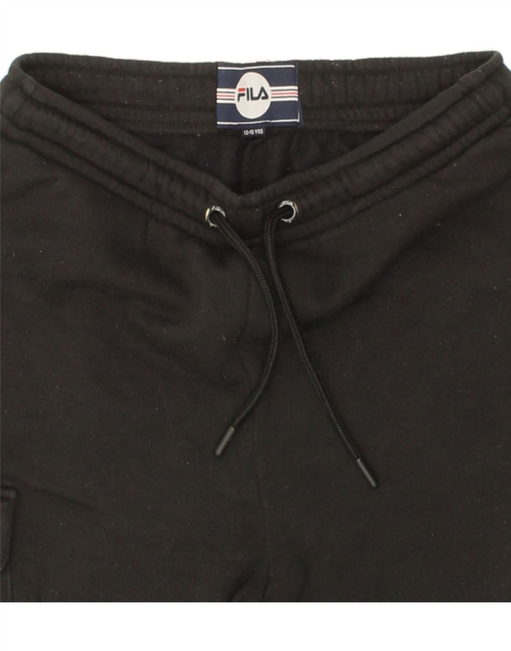 FILA Boys Cargo Tracksuit Trousers Joggers 13-14 Years Black Polyester Vintage Fila and Second-Hand Fila from Messina Hembry 