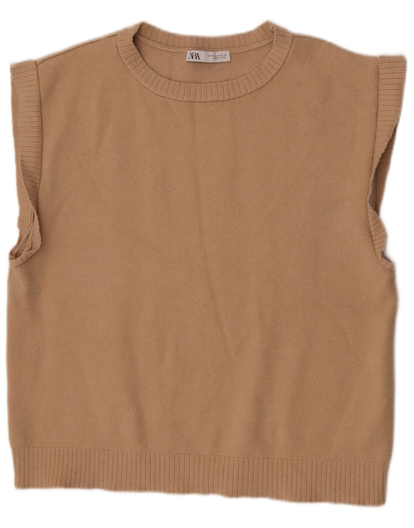 Zara Womens Vest Tank Top UK 14 Médio Bege Viscose